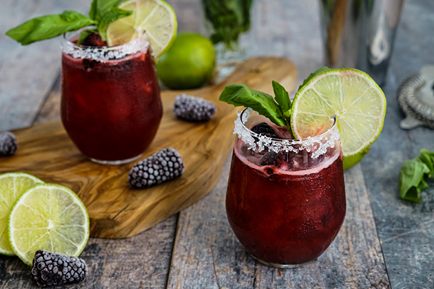 Mardi Gras Blackberry Basil Margarita