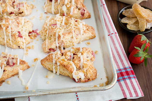 Strawberry Rhubarb Ginger Scones With Vanilla Bean Glaze