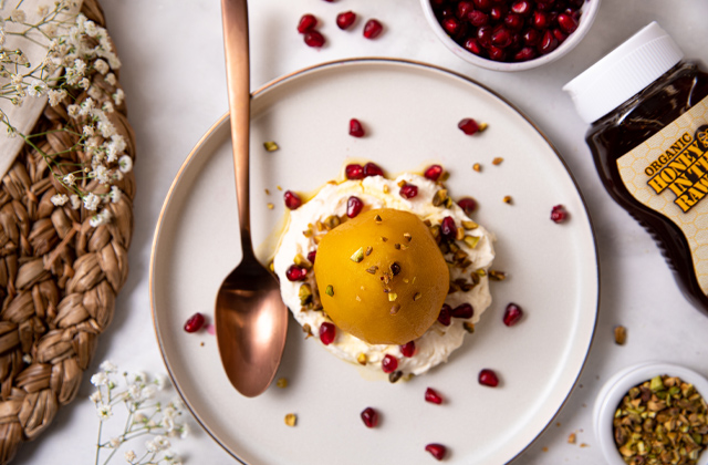 Honey and Saffron-Poached Pears with Vanilla Bean Mascarpone