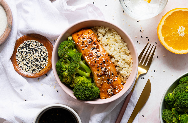 Keto Teriyaki Salmon "Rice" Bowls