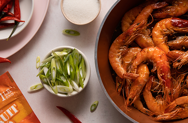 Skillet Fried Chile Garlic Prawns