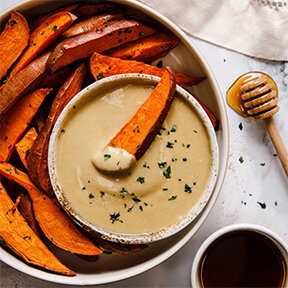 Sweet Potato Wedges With Creamy Honey Mustard Dipping Sauce Sweet Potato Wedges With Creamy Honey Mustard Dipping Sauce
