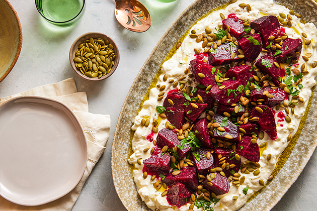 Orange-Glazed Beets with Feta Dressing and Pepitas