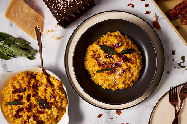 Instant Pot Pumpkin Risotto with Pumpkin Spice Candied Bacon