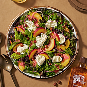 Peach and Burrata Salad with Sweet Raspberry Vinaigrette Peach and Burrata Salad with Sweet Raspberry Vinaigrette