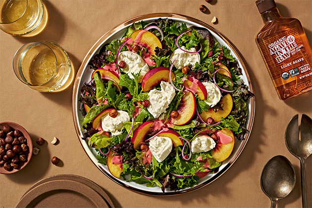 Peach and Burrata Salad with Sweet Raspberry Vinaigrette